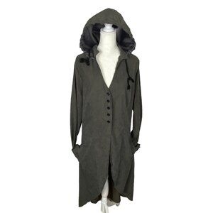 GOTH Women Hooded Button Front Tie Back Coat Sz XXL Gray Dark Romantic 41-14